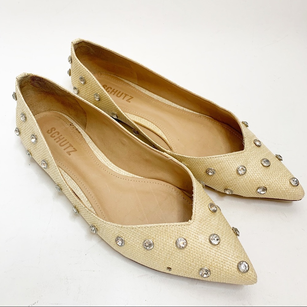 Schutz Tan Studded Point Toe Flats Tan Size 38